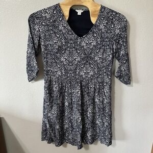 Garnet Hill Navy Blue Floral Paisley‎ Bohemian Dress Pockets Size 12 Sundress